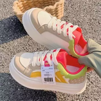 Cute women s shoes Japanese burger shoes sweet shoes 2024 new little white shoes versatile ins big head bread shoes 35