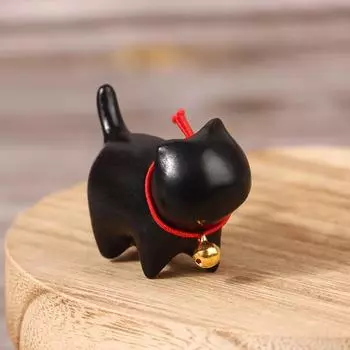 Cute Wooden Cat Statue Carved Miniature Rainbow Cat Ornament Sculpture For Bookcase Bedroom Living Room Table