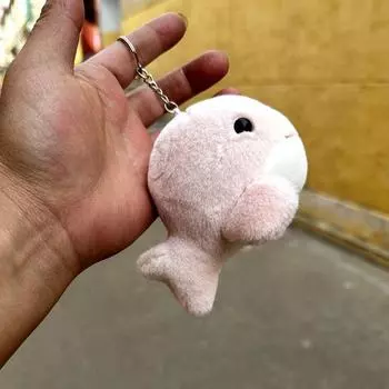 Cute Wool Little Dolphin Car Key Ring Fur Whale Pendant Plush Puppet and Doll Schoolbag Pendant Pink About 11cm