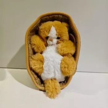 Cute Woven Basket Lamb Doll Teddy Dog Doll Kitten Rag Doll Hallway Decoration Plush Toy Women Brown Kitty 22cm [Official genuine goods]]
