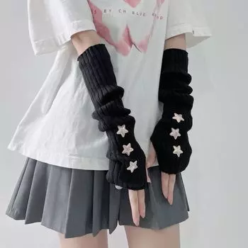 Cute Young Adult Wool XINGX Super Fashionable Fingerless Gloves Black Pink Stars All yards