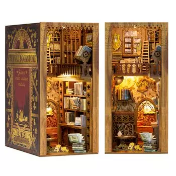 CuteBee-Book Nook Kit Кукольный домик своими руками Деревянный Вечный книжный магазин Вечный книжный магазин Кукольный домик Комплект Украшение книжной полки Миниатюрный дом DIY Поделки ручной работы