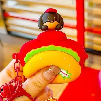 Cuter Sausage Dog Bounce Style Silicone Keychain Pendant For Gift Children