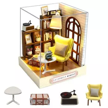 CUTEROOM Dollhouse Деревянный набор для самостоятельной сборки миниатюрного домика со светодиодной подсветкой и пылезащитой Идеальный набор для создания кукольного домика для украшения и подарка для взрослых и