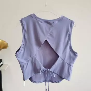 Cutout Blouse Strap Yoga Vest Women s Short Sleeve Breathable Nude Feel Sports Running Fitness Top Professional Small Waistcoat Blue S