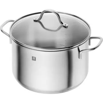 ЦВИЛЛИНГ JA. Henckels Japan ZWILLING Flow Stock Pot 24 см со стеклянной крышкой Кастрюля с двумя ручками, 3-слойное дно, нержавеющая сталь, 6,0 л, гарантия 10 лет