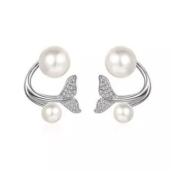 Цвет D 0,24 карата Муассанит-русалка с ушками Передние и задние манжеты для ушей Серьги-гвоздики с двойным жемчугом Серьги-гвоздики из пресноводного культивированного жемчуга Total carat 0.24ct