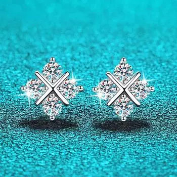 Цвет D 0,8 карата, серьги-гвоздики с муассанитом для женщин, свадебные сверкающие классические серьги-крестики, 100% S925, посеребренная платина