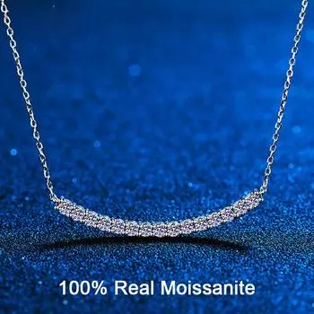 Цвет D 0.9CT Муассанит Ожерелье VVS 15 Камень Алмаз Простой Шарм Баланс Бар Ожерелье Для Женщин Подарок Серебро 925 Изысканные Ювелирные Изделия 0.45 Moissanite
