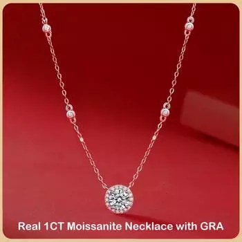 Цвет D, 100% настоящее ожерелье из муассанита 1 карат для женщин, стерлинговое серебро S925, 18-каратное золото, ювелирные изделия, ожерелья-цепочки с бриллиантами на шею 0.8CT