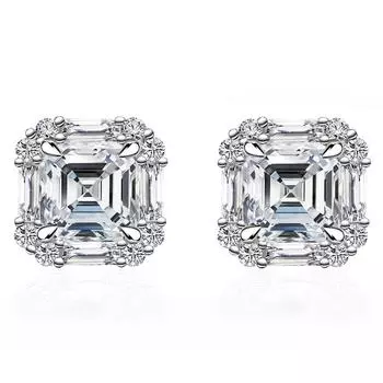 Цвет D, 100% стерлинговое серебро 925 пробы, VVS1 3EX, огранка Asscher, 6*6 мм, настоящие муассанитовые бриллианты, серьги-гвоздики, свадебные украшения Zircon