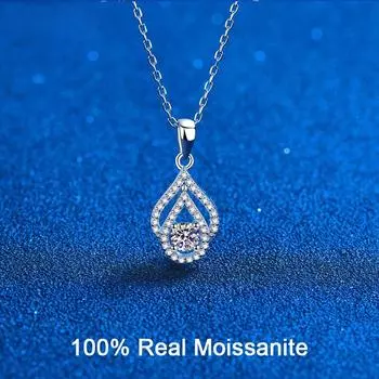 Цвет D 4 мм 0,3 карата 100% настоящий муассанит ожерелье для женщин свадебный полый дизайн блестящая подвеска в форме капли воды S925 стерлинговое серебро Total 0.3ct