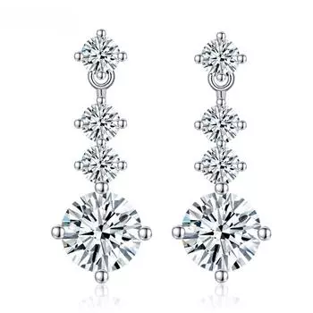 Цвет D, 4 шт., круглые серьги-капли с муассанитом для женщин, всего 3,2 карата, с бриллиантами, подарок на помолвку, серьги из стерлингового серебра 925 пробы, подарок All 3.2ct Moissanit