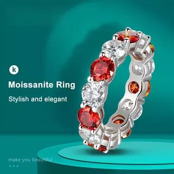 Цвет D VVS1, белые, красные кольца с муассанитом для женщин, выращенный в лаборатории бриллиант с GRA, обручальное, свадебное, кольцо вечности, серебряное кольцо 925 пробы 5