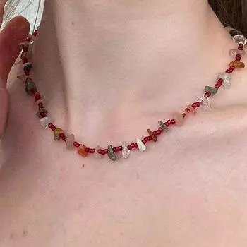 Цвет нерегулярный натуральный камень бисер ожерелье женский нишевый ретро легкий роскошный текстура элегантный универсальный шейный цепочка ключичная цепочка