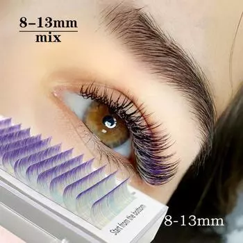 Цвет, прививка, накладные ресницы, смешанный фиолетовый, 0,07 мм, C/D, разная длина, макияж, наращивание. C
