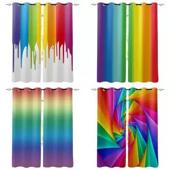 Цвет Радуга Красный Желтый Синий Краска Окно Трафаретная печать Дизайн Офис Внутренние Оконные Шторы Кухонные Шторы Домашние Шторы 2x60Wx50H(CM)&Rod Pocket