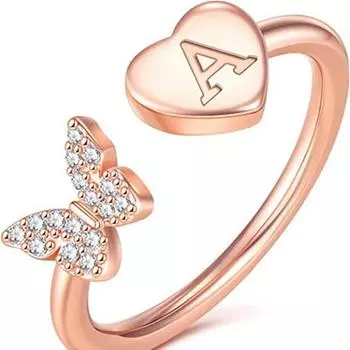Цвет розового золота 26 английских букв Любовь Сердце CZ циркон открывающиеся кольца в стиле бабочки регулируемые кольца ювелирные изделия A розового золота