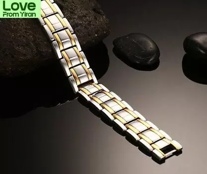 Цвет розового золота, титановая сталь, двухрядные инфракрасные магнитные браслеты, мужские браслеты с германием, модные украшения