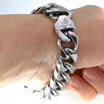 Цвет серебра браслета нержавеющей стали цепи каменщика масонского масонства для людей и женщин 13mm-18cm Length