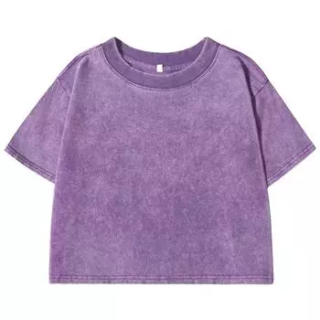 Цвета Хлопок Однотонный Женская Выстиранная Приталенная Футболка Y2K Кроп Хип-Хоп С Коротким Рукавом Повседневная Уличная Одежда M