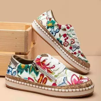 Цвета сочетаются с принтом на плоской подошве со шнуровкой, новые женские легкие повседневные туфли, слипоны, женская спортивная обувь 35 белый