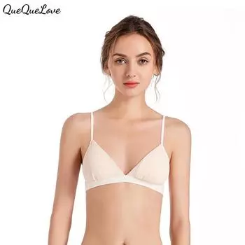 Цвета соответствуют коже, вафельные треугольные чашки, маленький бюстгальтер, бюстгальтер пуш-ап, без косточек, сексуальная пряжка сзади S