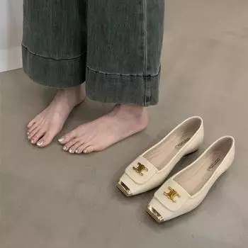 Цвета, универсальные одинарные туфли, женская обувь, весна и осень 2024, новая квадратная головка, неглубокий носок, ленивый, одна педаль, внутренняя высота, увеличение Dou 35 чёрный