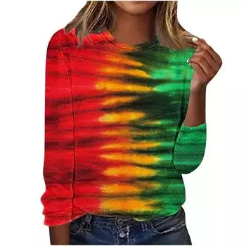 Цветная 3D футболка с цифровой печатью, популярная женская свободная футболка с длинными рукавами и круглым вырезом S