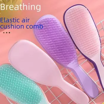 Цветная антистатическая массажная расческа для кожи головы для женщин — портативная, гибкая и пушистая для ухода за волосами green. OPP packaging зелёный