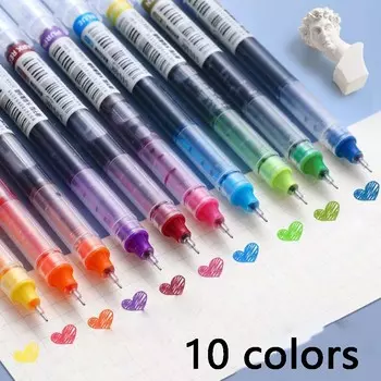 Цветная быстросохнущая прямая ручка с жидкой иглой, простая ручка большой емкости, нейтральная ручка, подходит для рисования, ведения заметок, ведения бухгалтерской книги Multi-Colored