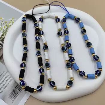 Цветная цепочка для телефона из полимерной глины, сделанная вручную, с подвеской в виде глаза дьявола чёрный