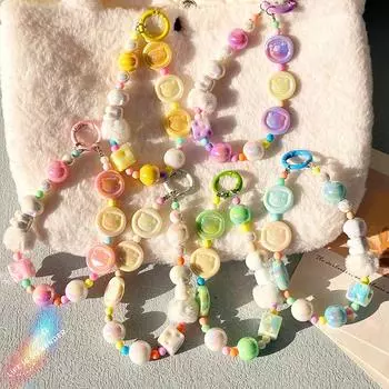 Цветная цепочка для телефона в виде макарон, бусины в виде поросенка, подвеска-шарм, милая подвесная веревка, ремешок для камеры, декор для сумки белый