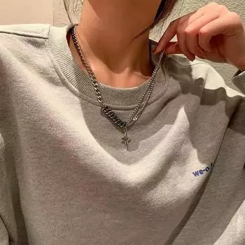 Цветная цепочка с четырехугольной звездой, ожерелье Ins, цепочка для свитера в стиле хип-хоп, холодный ветер, индивидуальные нишевые аксессуары, кулон для женщин