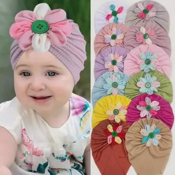 Цветная цветочная шапка-пуловер для девочки с мягкой резинкой One Size