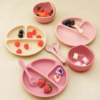 Цветная детская силиконовая миска на присосках, столовая посуда для кормления младенцев, обучающая еде, посуда и тарелки для еды, детские принадлежности