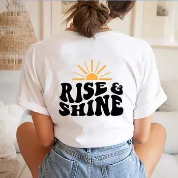 Цветная футболка Rise and Shine. Женская ретро-футболка с вдохновляющим рисунком. S белый