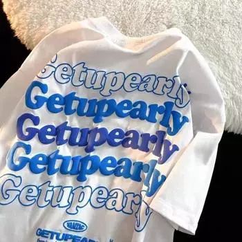 Цветная футболка с буквенным принтом для мужчин и женщин из чистого хлопка, летняя модная тенденция, повседневный удобный топ с короткими рукавами для пар, Harajuku S белый