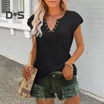 Цветная футболка с v-образным вырезом, модная летняя однотонная свободная блузка S фиолетовый