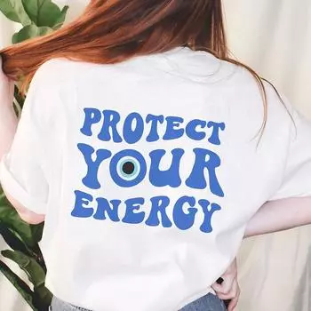 Цветная футболка «Защити свою энергию» в стиле ретро, женская футболка с коротким рукавом и рисунком «Сглаз ведьма» S серый