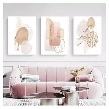 Цветная геометрическая картина на холсте, печать плакатов, настенная художественная картина для спальни, гостиной, домашнего декора, модный современный абстрактный розовый, бежевый 21cm30cm NoFrame