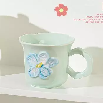 Цветная глазурь с тиснением в виде маленьких цветов, керамическая чашка в стиле Ins, милая пасторальная чашка в стиле фэн-шуй, кружка для завтрака, сувенир, небольшой подарок 380ML