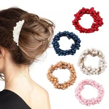 Цветная искусственная жемчужина для волос, высокая эластичная резинка для волос, женская высокая резинка для волос, держатель для хвоста, аксессуар для волос розовый