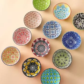 Цветная керамическая миска в богемном стиле с подглазурной глазурью, круглая миска для риса, бытовая чашка, миска для приправ и соусов, кухонная утварь