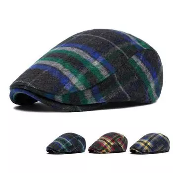 Цветная клетчатая шерстяная кепка осень-зима британский винтажный берет для мужчин и женщин теплая кепка газетчик жёлтый