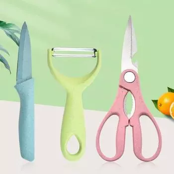 Цветная коробка из трех частей, кухонный нож из нержавеющей стали, набор кухонных ножниц для фруктов