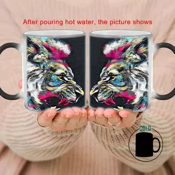 Цветная кружка для кофе «Тигр» BSKT-235 Термочувствительная чашка Персонализированные подарки Оригинальные кружки Керамические кофейные чашки Оптовая продажа Посуда для напитков Бар 301-400ml
