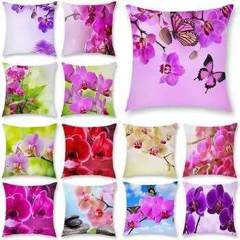 Цветная квадратная наволочка из полиэстера с цветком орхидеи из персиковой кожи, наволочка на скрытой молнии, 45x45 см, домашний декор для гостиной 450*450mm