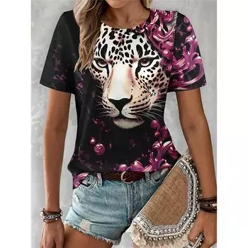 Цветная леопардовая футболка с 3D-принтом, женская повседневная футболка с короткими рукавами и круглым вырезом, футболка в стиле уличной одежды Harajuku XXS