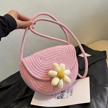 Цветная личность плетеные цветы пляжный отдых иностранный стиль мода плечо кроссбоди седло женская сумка с волосами коричневый